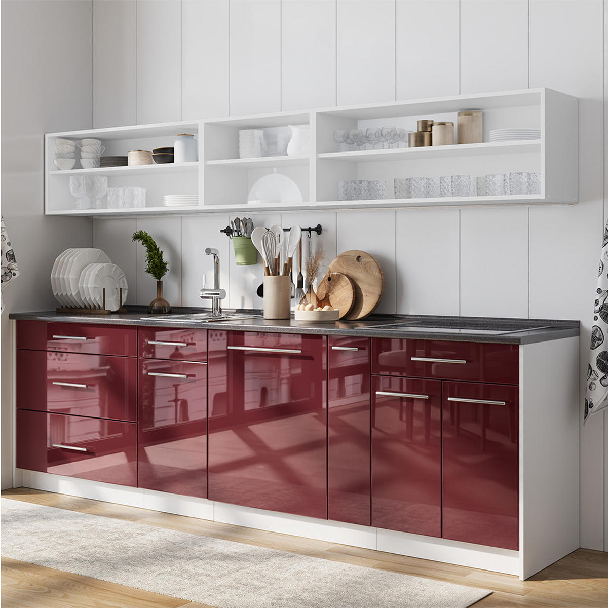 APOTHEKERSCHRANK Fame-Line, Bordeaux Hochglanz/Weiß, 20 cm, AP Eiche - Bordeaux/Weiß, Holzwerkstoff (20/82/60cm) - Vicco
