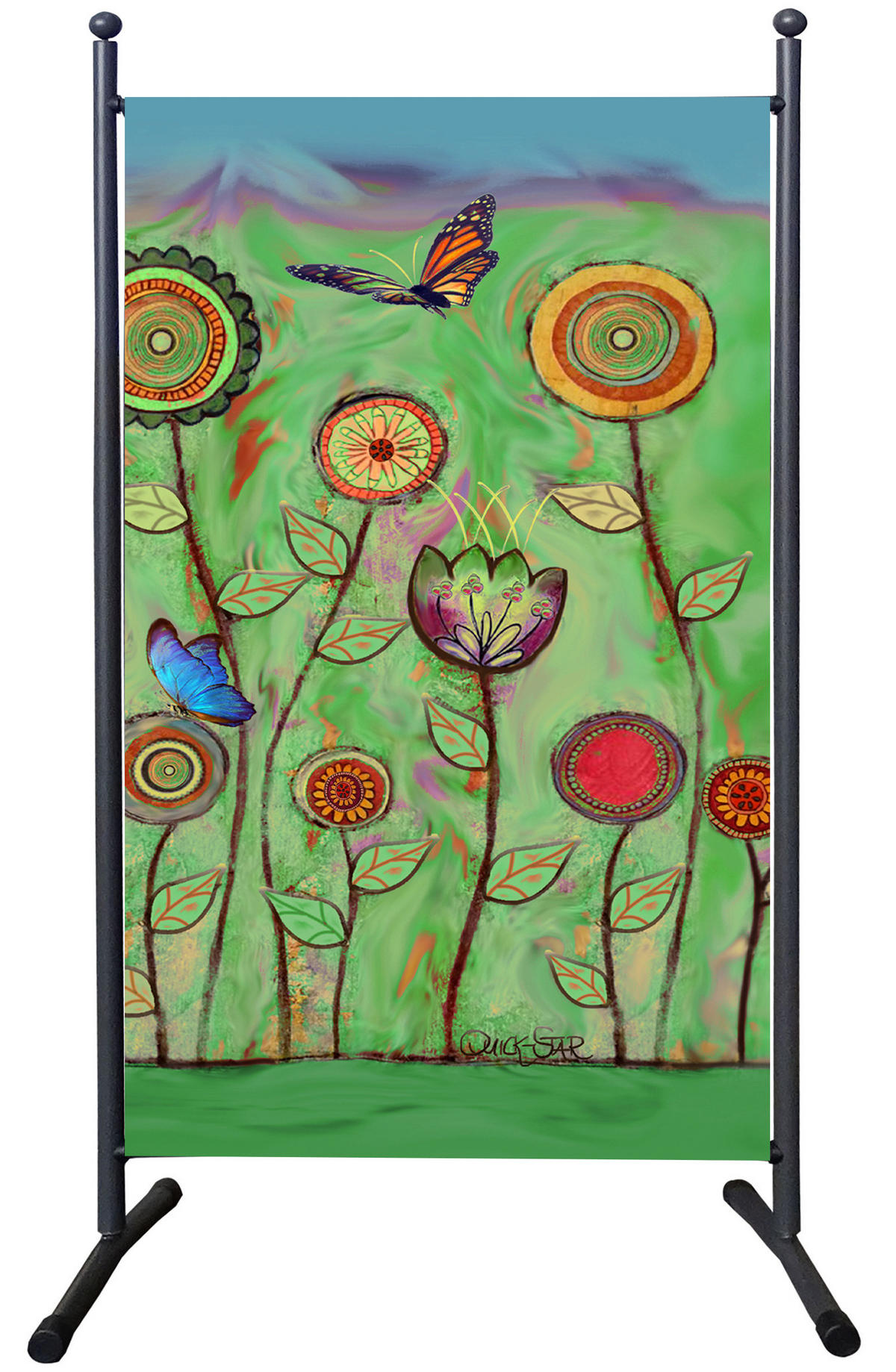 PARAVENT 1-tlg. 180x78 cm Green Flowers - Multicolor/Grün, Metall (78/180cm) - QUICK STAR