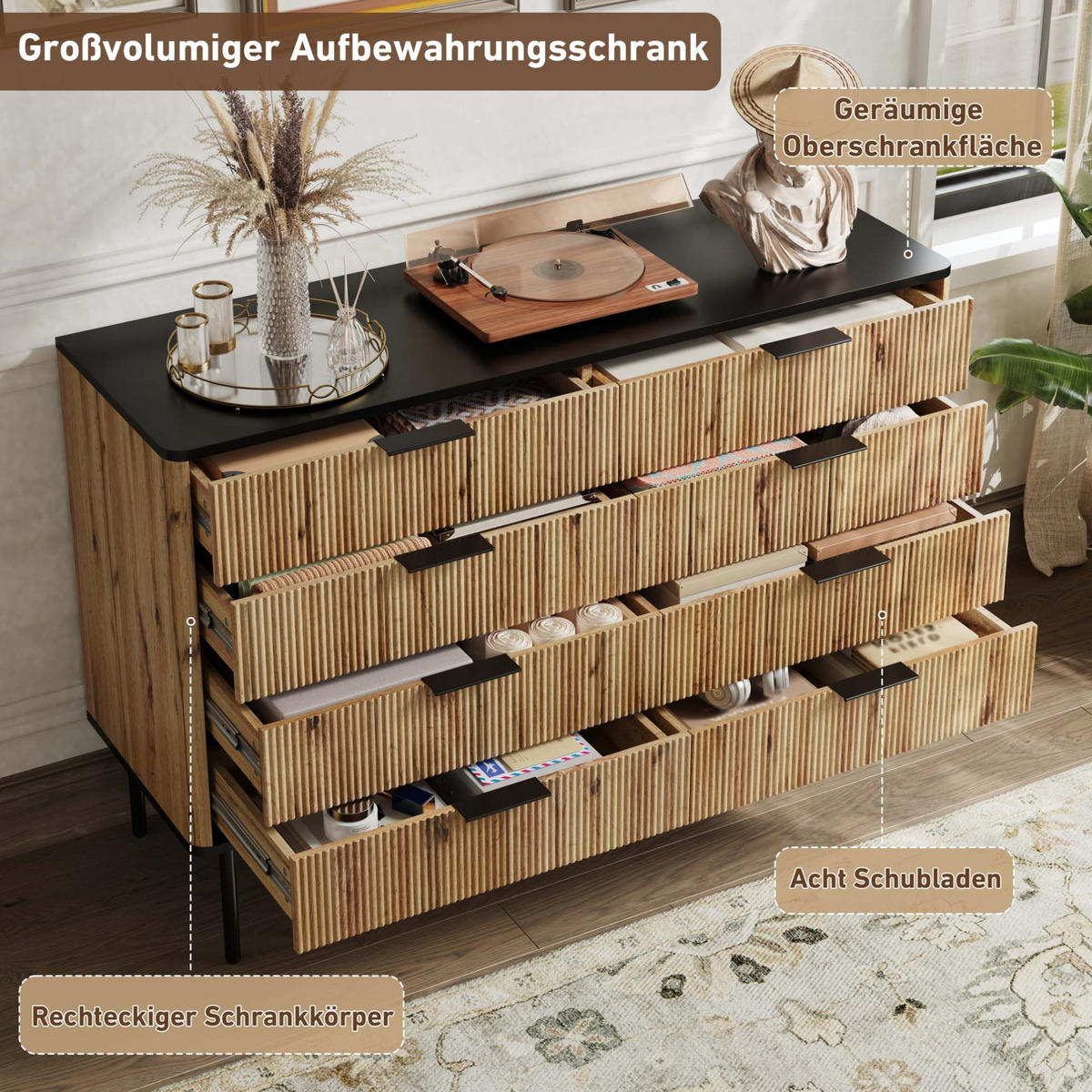 KOMODA 120/39,5/80 cm MDF přírodní/černá - černá, kompozitní dřevo (120/80/39.5cm) - BEAOK