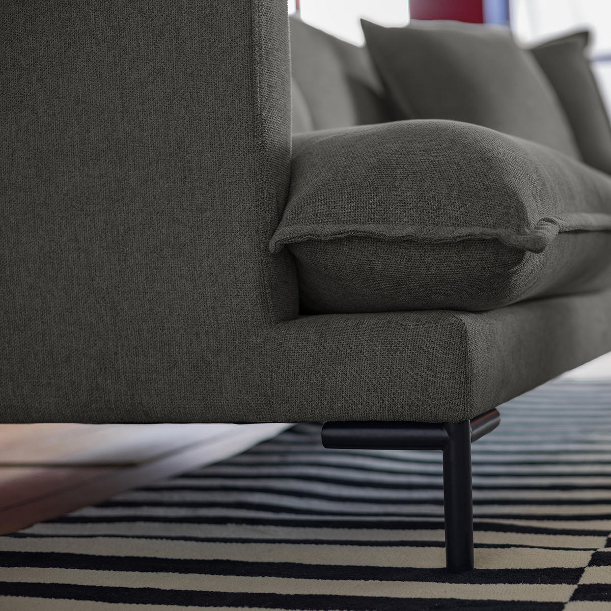 3-SITZER SOFA - Webstoff / Metall - Dunkelgrau, Textil/Metall (216/101/82cm) - home24