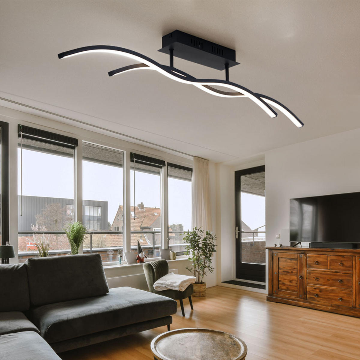 LED DECKENLEUCHTE Marius Schwarz Graphit - Schwarz, Metall (88/8/15.5cm) - Globo Lighting