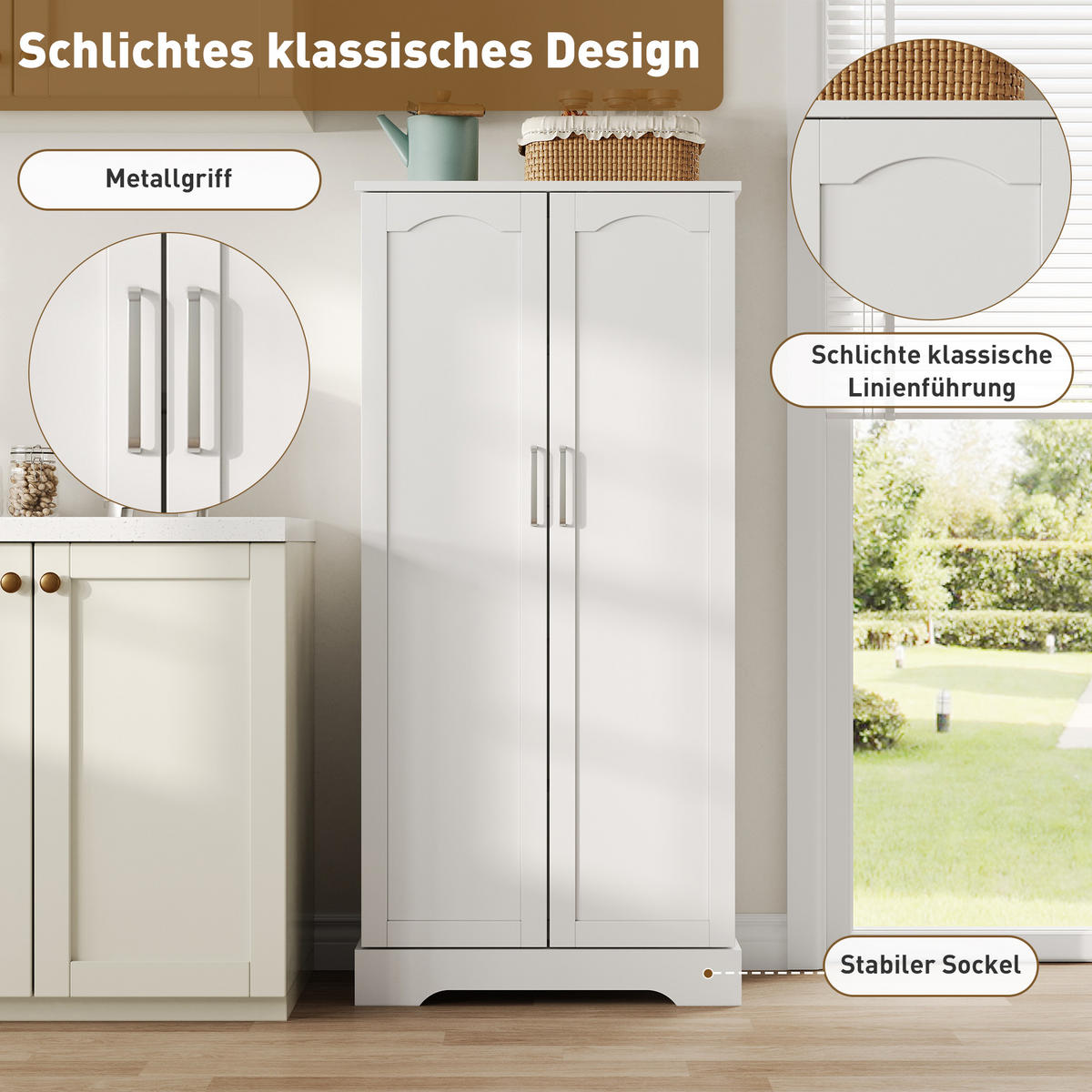 BUFFET 60/35/128 cm Weiß aus MDF mit LED-Sensorleuchte - Weiß, Holzwerkstoff (60/128/35cm) - OKWISH