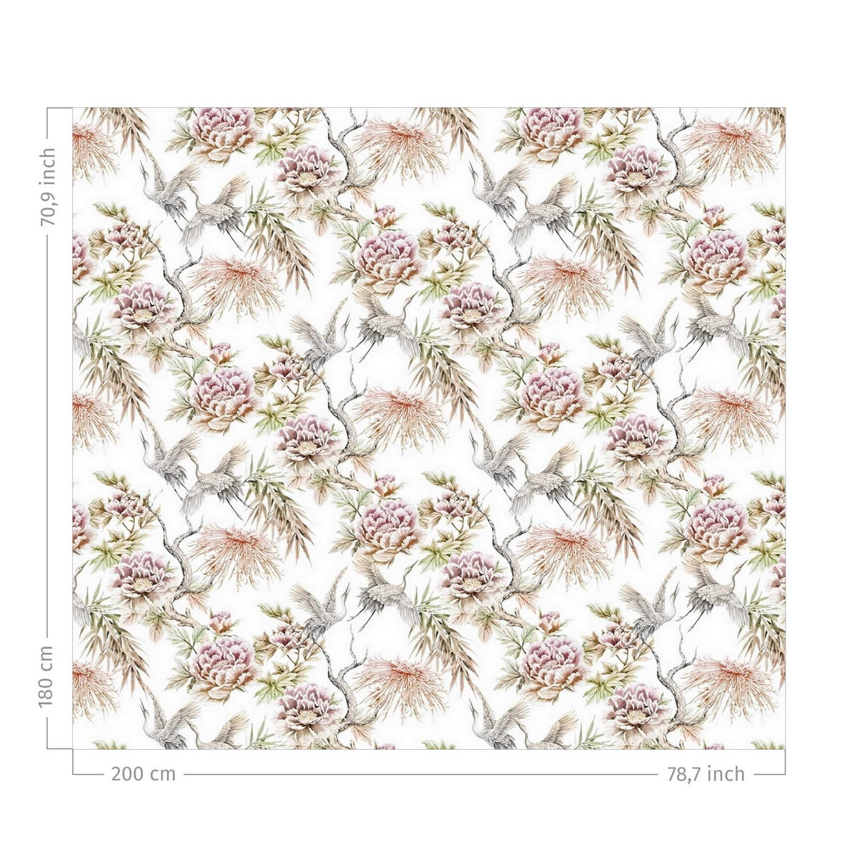 DUSCHVORHANG Aquarell Vögel mit großen Blüten 200/180 cm - Rosa, Textil (200/180cm) - Bilderwelten