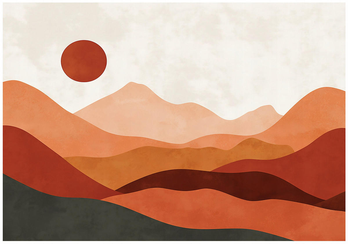FOTOTAPETE Art Deco Gebirge Orange 400x280 cm - Multicolor, Papier (400/280cm) - Wallarena