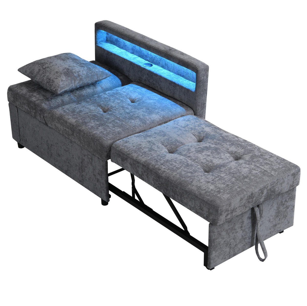 SCHLAFSOFA 3-in-1 mit verstellbarer Rückenlehne und USB-anschlüssen Hellgrau 177/68/65 cm - Hellgrau, Leder (68/65/97cm) - OKWISH