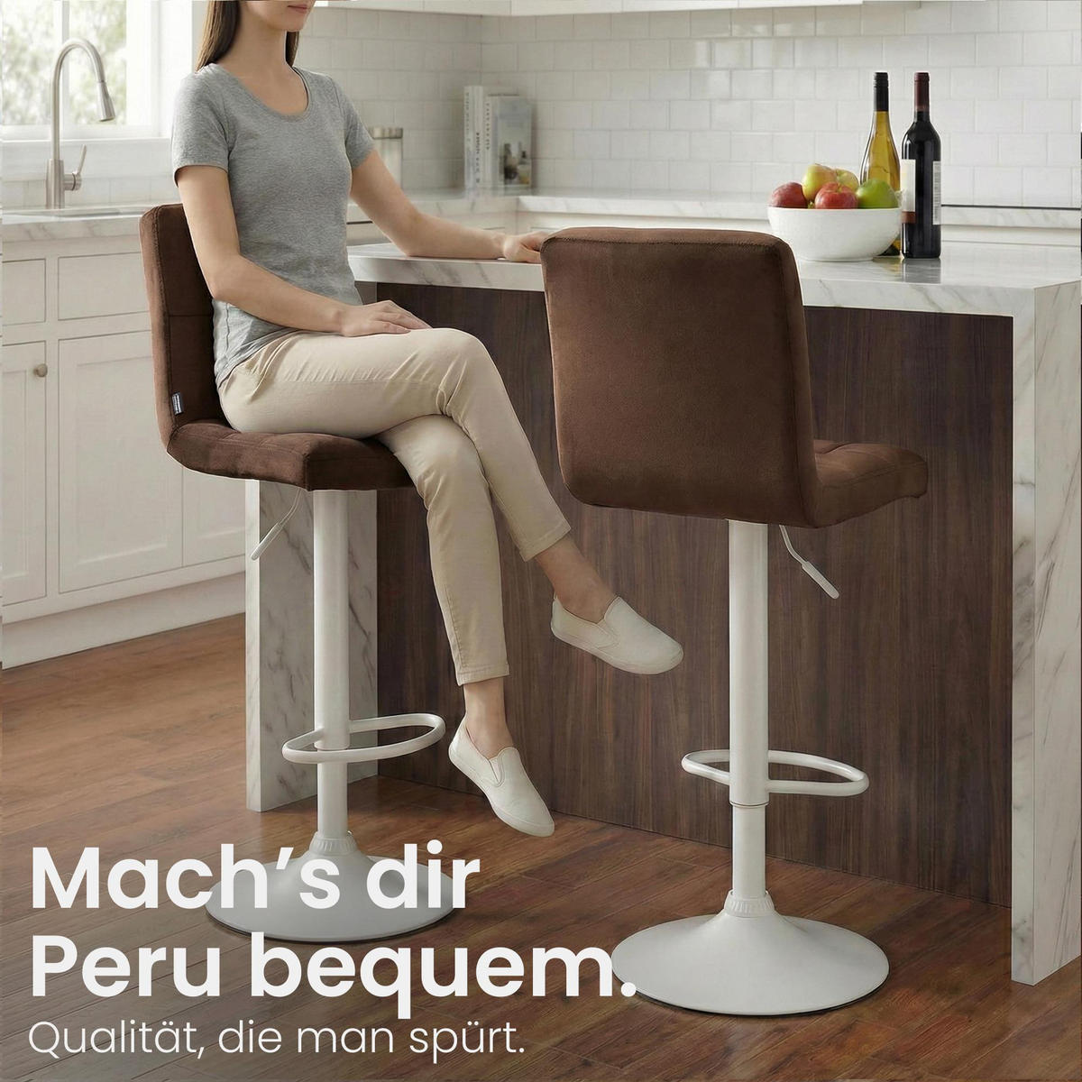 BARHOCKER Samt Braun - Weiß/Braun, Textil/Metall (46/94/47cm) - CLP