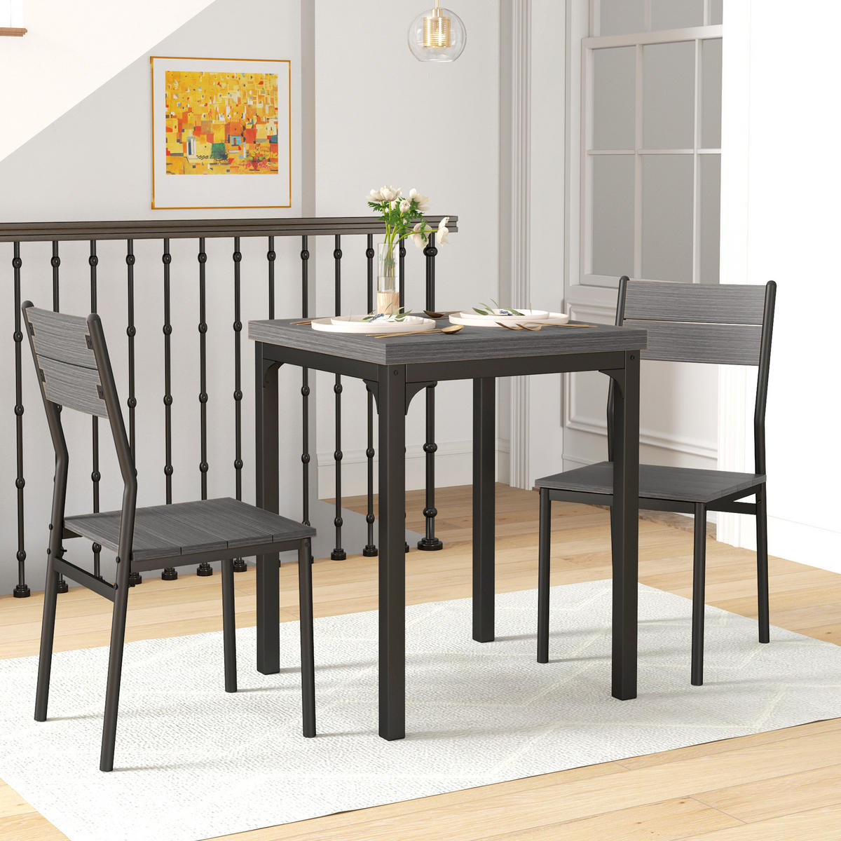 ESSGRUPPE mit 1 Tisch und 2 Stühlen Grau 60.0/60.0/76.0 cm - Grau, Holzwerkstoff (60/76/60cm)