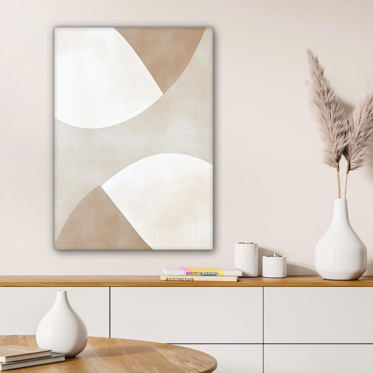 LEINWANDBILD Braun - Japandi - Abstrakt 60x80 cm - Sandfarben, Textil (60/80cm) - MuchoWow