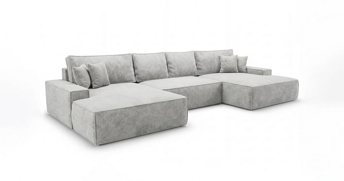 SEDACÍ souprava VERONA tvar U šedá manšestr Poso 55 - funkce spaní, úložný prostor - šedá, textil (385/86/185cm) - Cornero