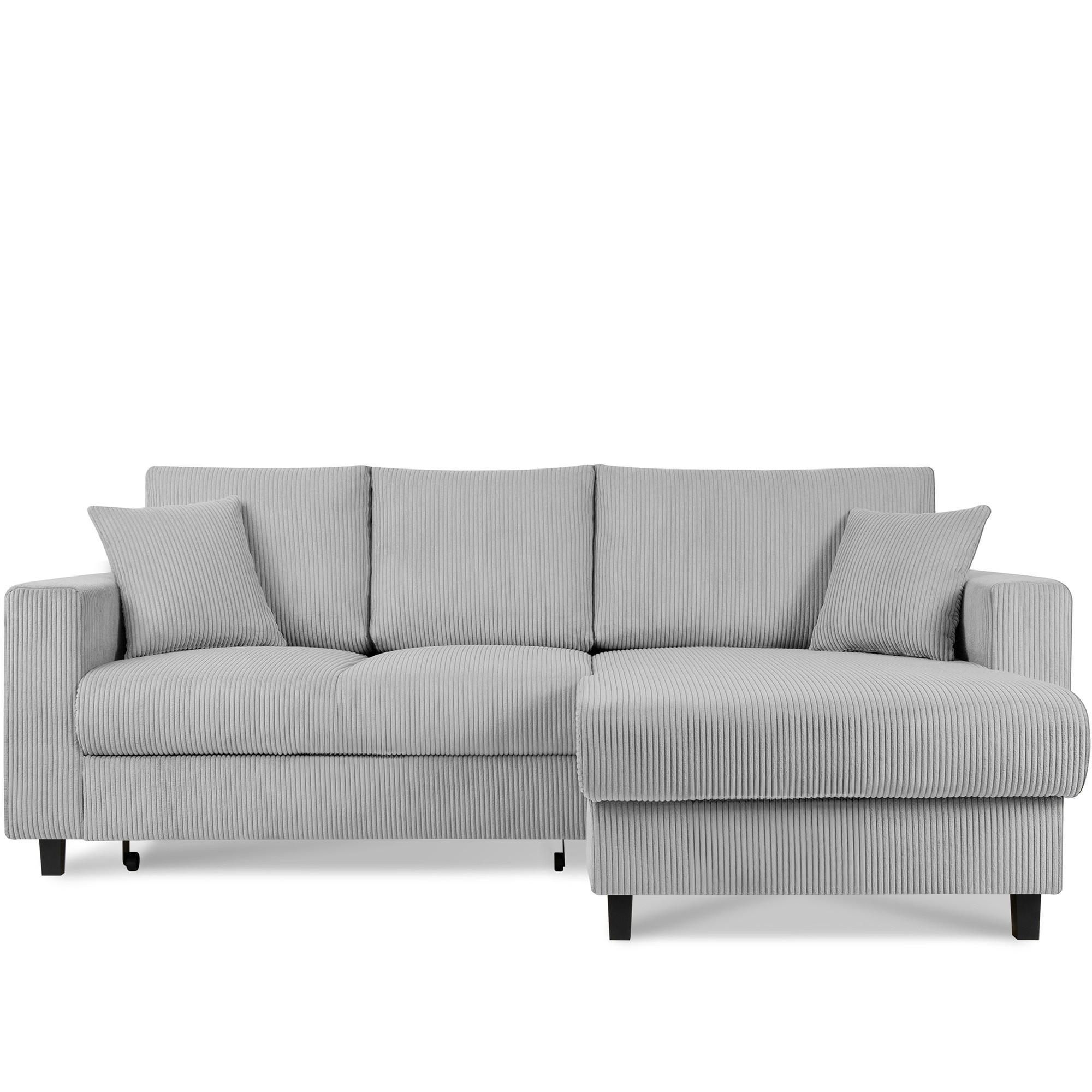 ECKSCHLAFSOFA EGRET Rechts mit Bettkasten, Cord-Stoff, hellgrau - Hellgrau, Textil (234/90cm) - KONSIMO®