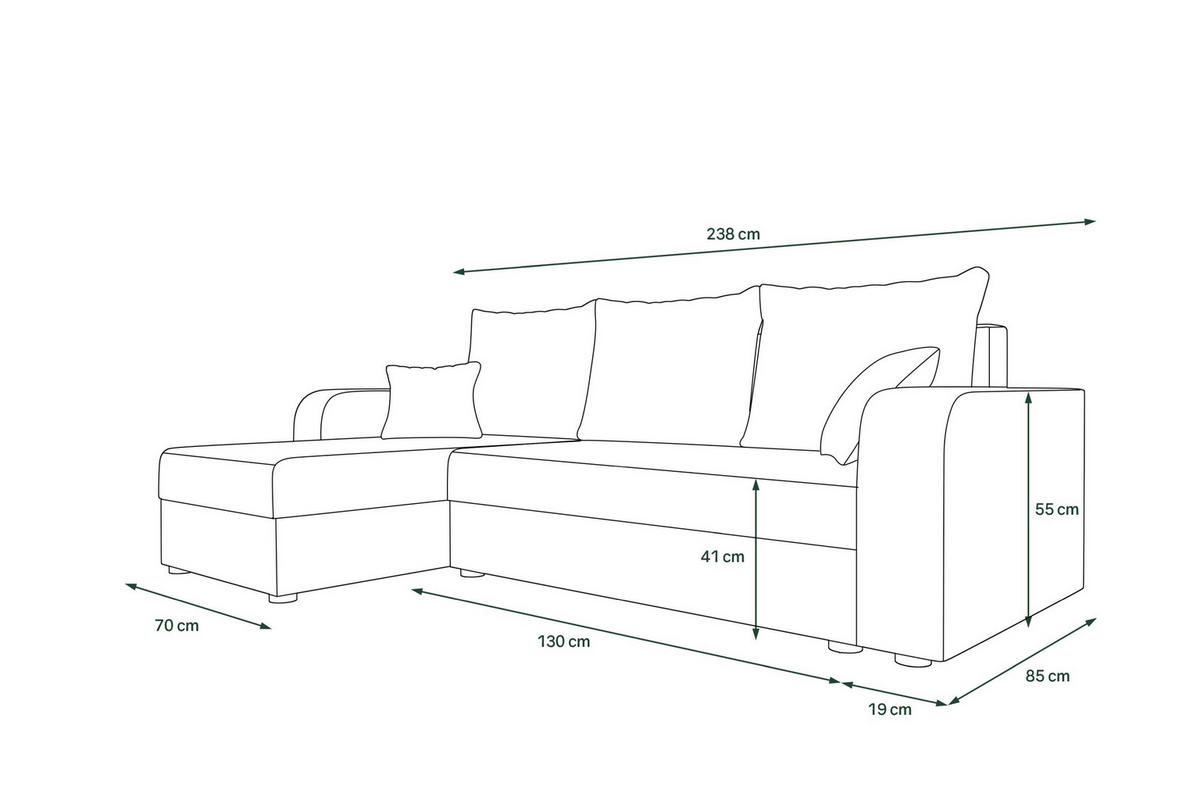 ECKSOFA HEWLET L BIS Itaka 50 Rechts mit Schlaffunktion - Grau, Textil (240/140cm) - Bedante