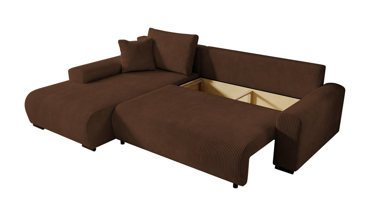 ECKSOFA Nelly mit Bettkasten und Schlaffunktion, Cordstoff in L-Form - Braun, Textil (270/185cm)