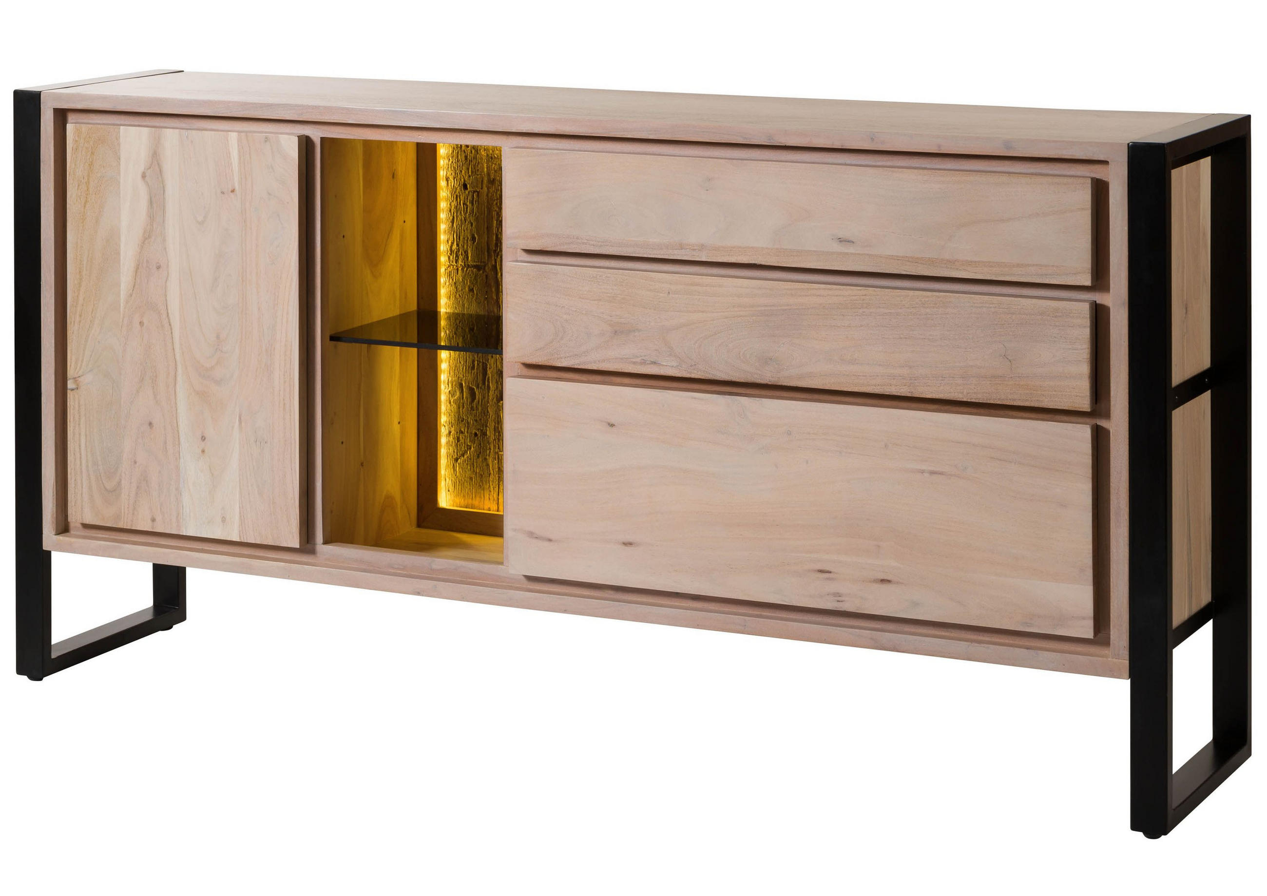 SIDEBOARD Akazie / Altholz 180x40x90 natur lackiert DENVER #111 - Braun, Holz (180/90/40cm) - Massivmoebel24