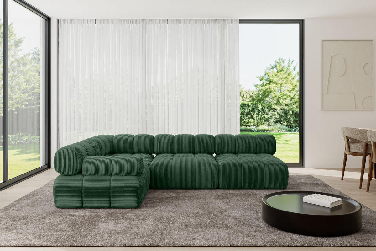 ECKSOFA modulares Sofa Mende-L2 - 285x190x70 cm Grün Cord - Grün, Holzwerkstoff/Textil (285/190cm) - ALTDECOR