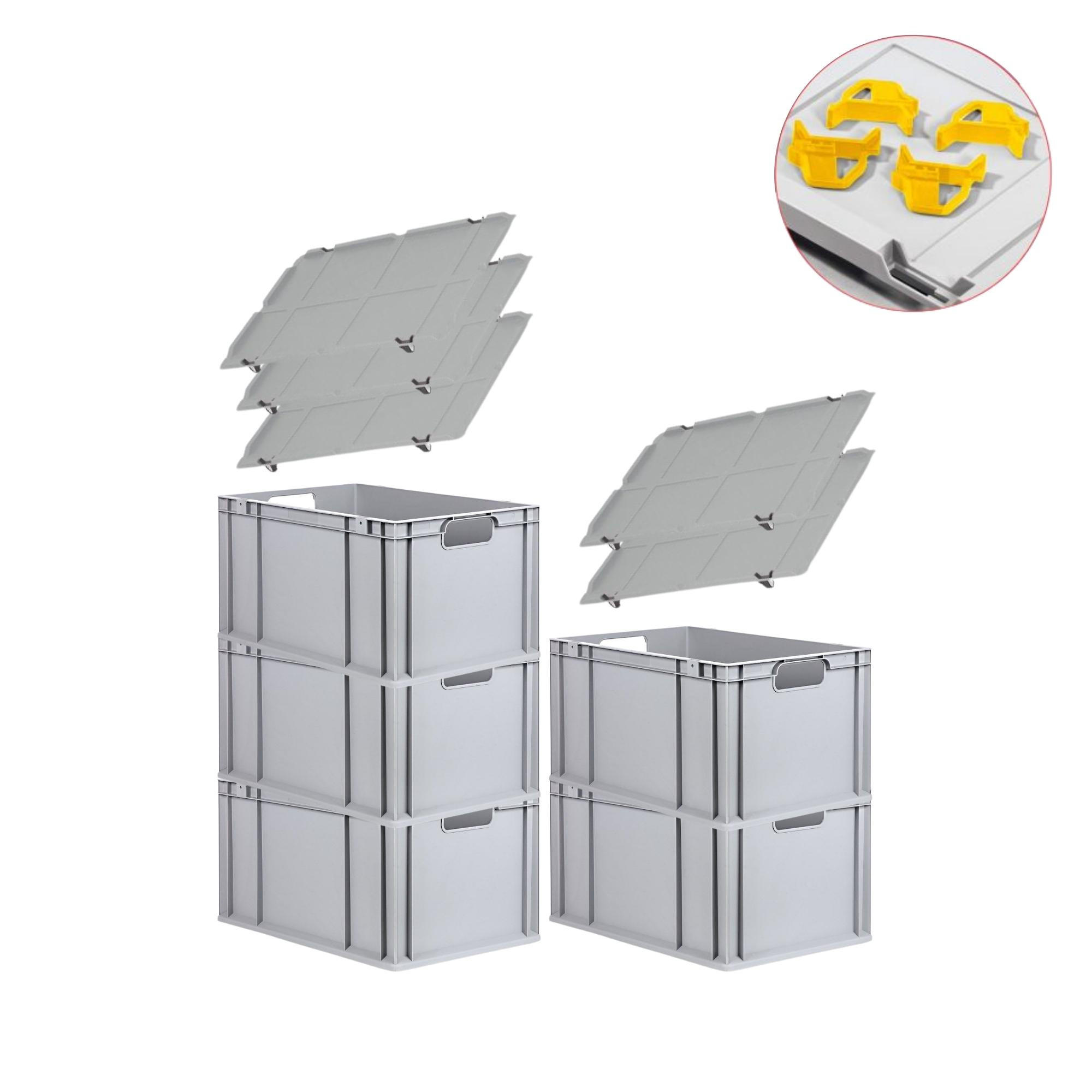EUROBOX 5x Nextgen Economy Mit Auflagedeckel Grau/Gelb Griffe Offen 65 Liter - Gelb, Kunststoff (40/32/60cm) - PROREGAL