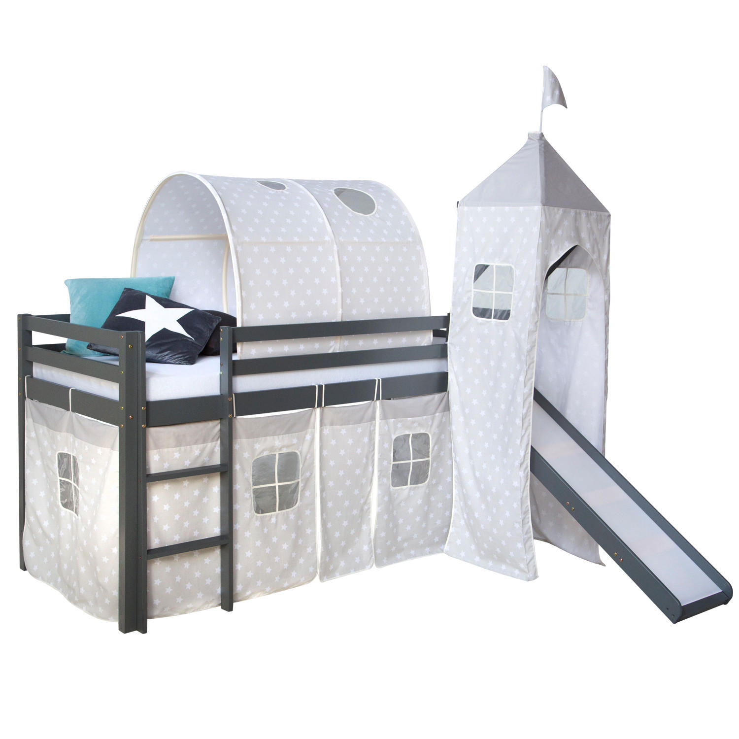 Thumbnail - Homestyle4u Hochbett, Grau, Holz, Kinder- & Jugendzimmer, Kindermöbel, Kinderbetten, Hochbetten