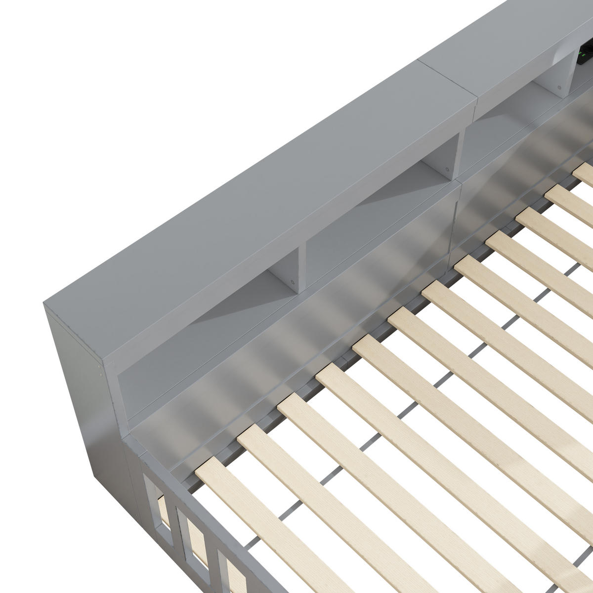 TAGEBETT 90x200cm Grau Spanplatte Bettseite Staufach Steckdose USB - Grau, Holz (90/200cm) - FLIEKS