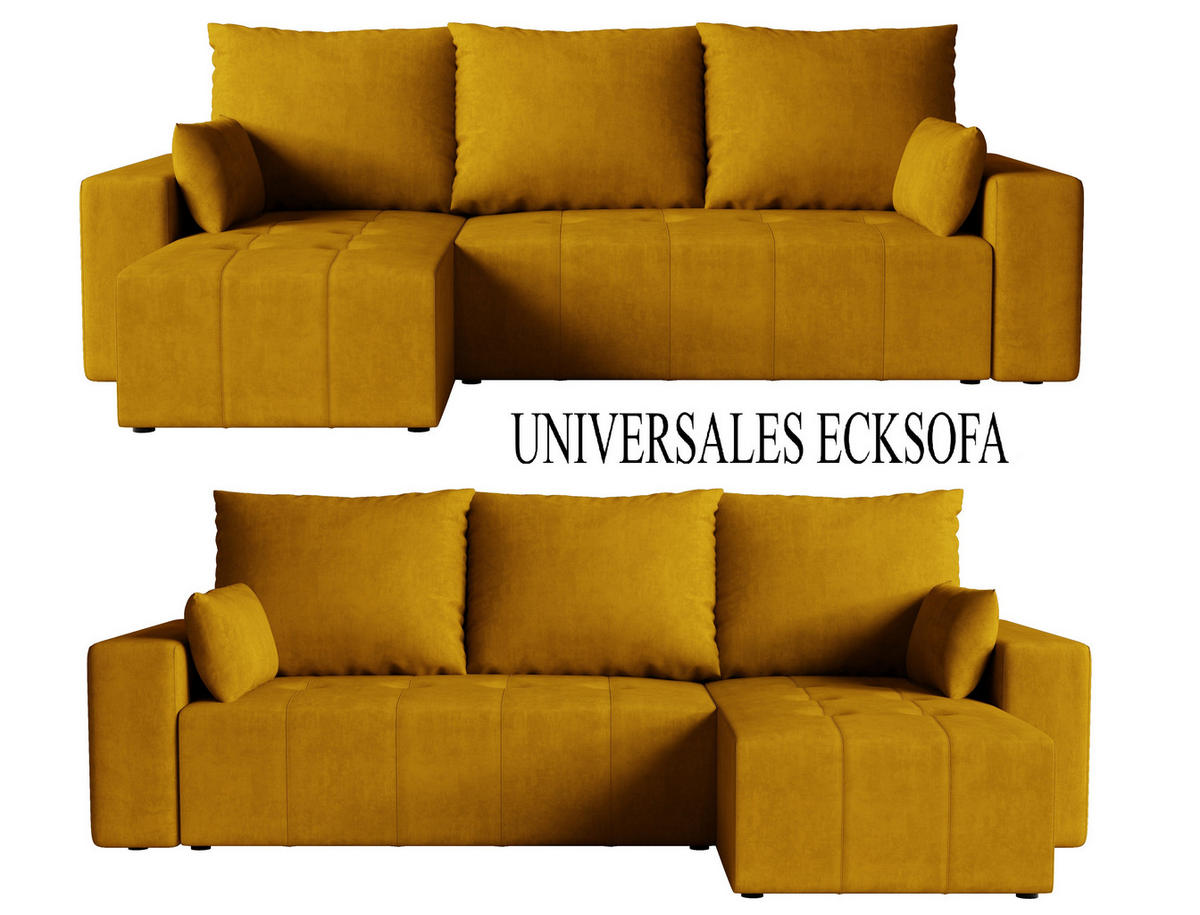 ECKSOFA Tico mit Bettkasten und Schlaffunktion, L-Form/XL-Form, Velourstoff, Universal - Currygelb, Holzwerkstoff (246/145cm) - 4ALL HOME
