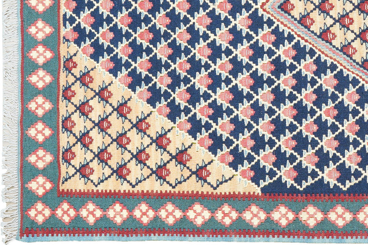 HANDWEBTEPPICH Senneh Kelim Blau 159/99 cm Schurwolle - Blau, Textil (99/159cm) - Looma