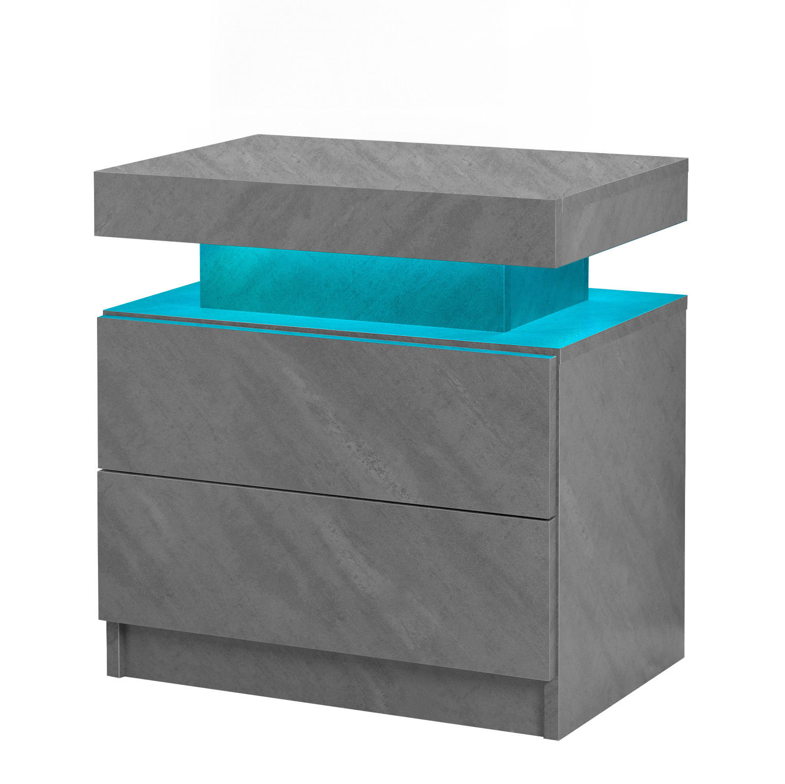 NACHTTISCH aus Holzwerkstoff 50x53x36 cm Dunkelgrau mit LED-Beleuchtung, 2 Schubladen und offenem Fach - Dunkelgrau, Holzwerkstoff (50/36/53cm) - Modfu
