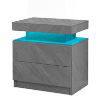 NACHTTISCH aus Holzwerkstoff 50x53x36 cm Dunkelgrau mit LED-Beleuchtung, 2 Schubladen und offenem Fach - Dunkelgrau, Holzwerkstoff (50/36/53cm) - Modfu