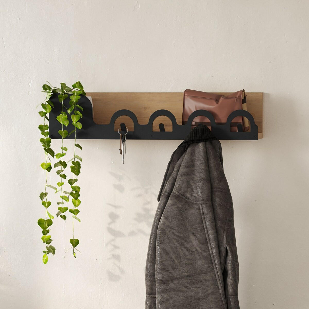 ZÁVĚSNÝ věšák na kabáty, dubová povrchová úprava, šířka 63 cm - LIORA HANGER - barva jasanu, kompozitní dřevo (14/14/73.6cm) - Calicosy