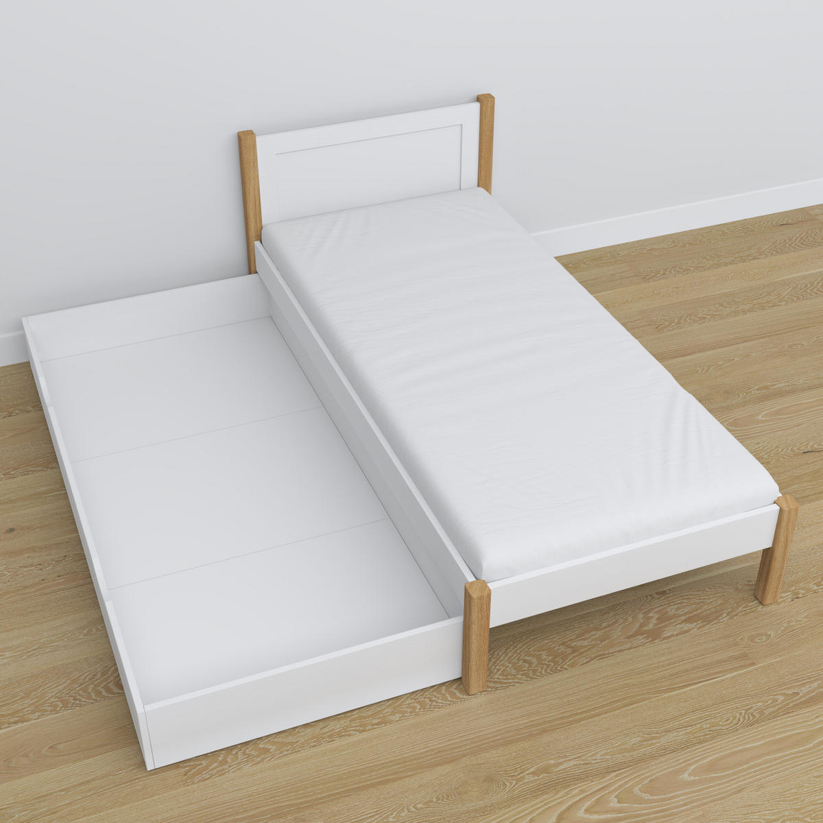 BETT mit Schublade N02 Weiß / Eiche Natur 90/190 - Eiche Artisan/Weiß, Naturmaterialien/Holz (90/190cm) - N-Wood