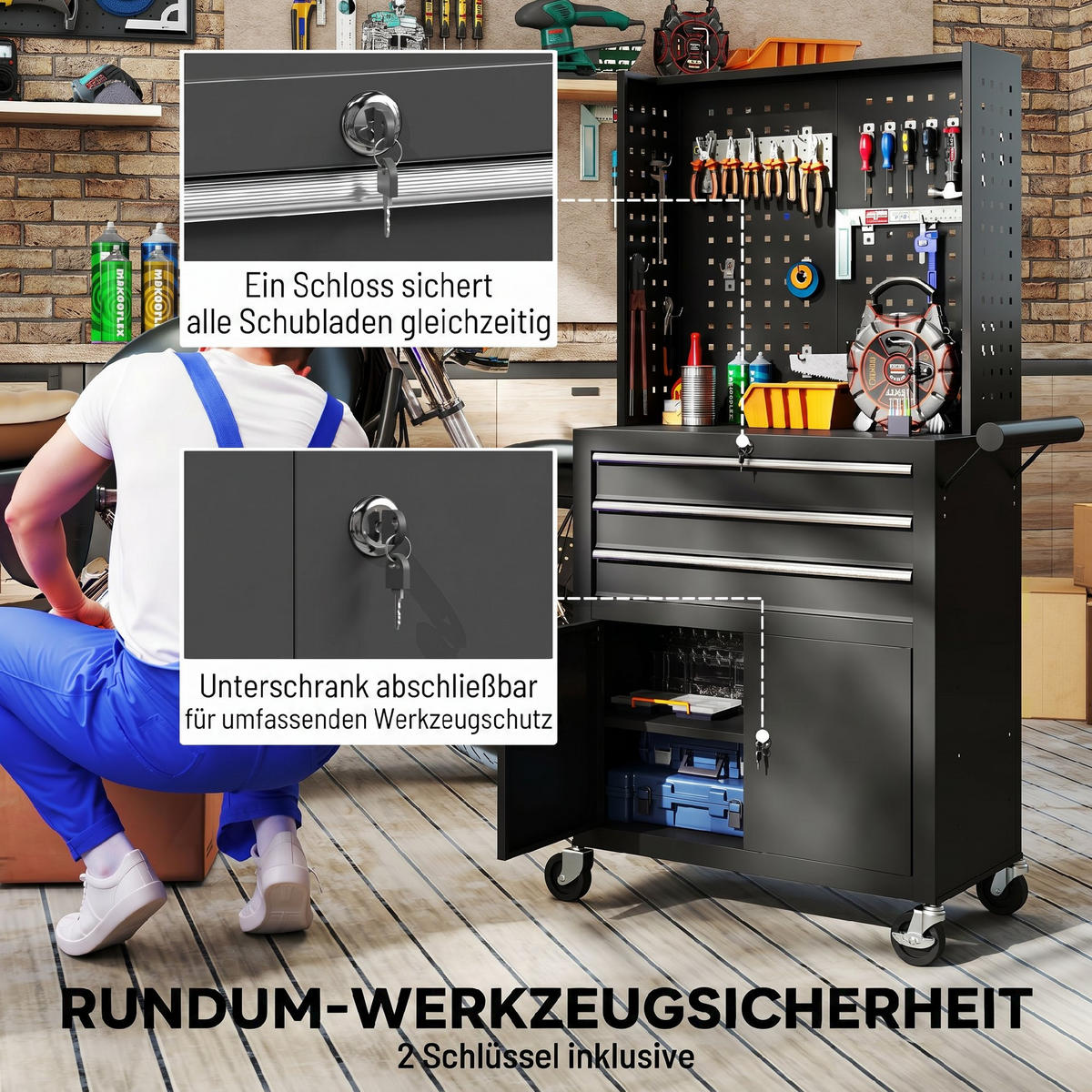 WERKZEUGSCHRANK 80 Schwarz - Schwarz, Metall (33/133/69cm) - HOMCOM