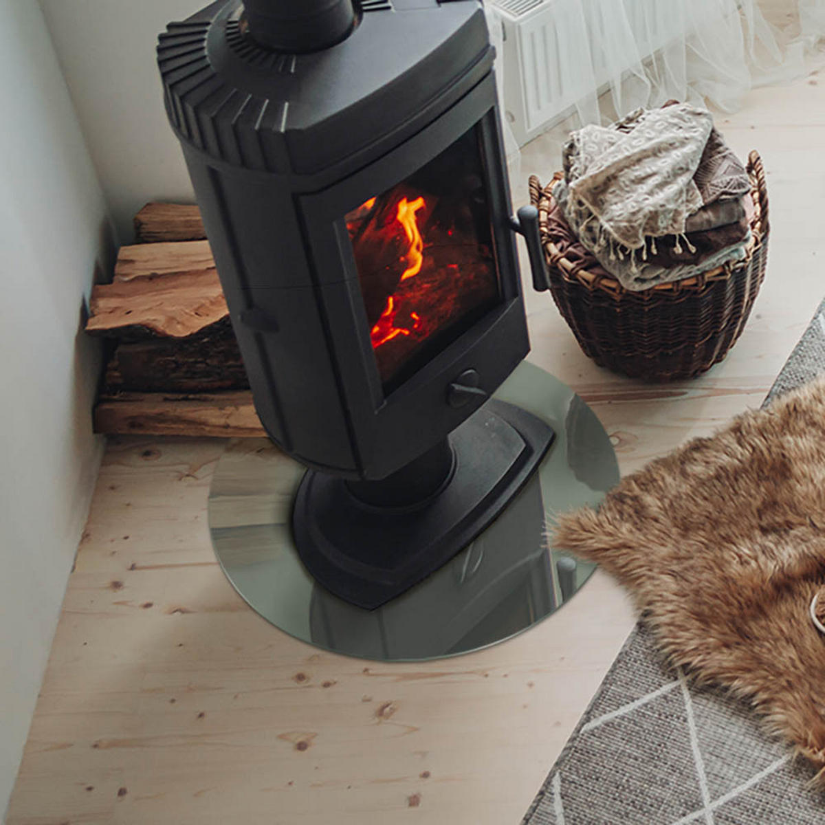 GLASPLATTE für Kamin Ø 50 cm Grün - Grün, Glas (50/50/0.4cm) - ArtPrintCave