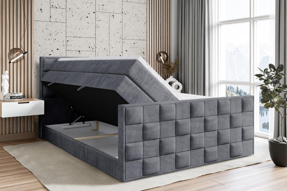 BOXSPRINGBETT ZAFIRA KING - 180 x 200 - H3/H4 - Dunkelgrau - Dunkelgrau, Holzwerkstoff (180/200cm) - ALTDECOR