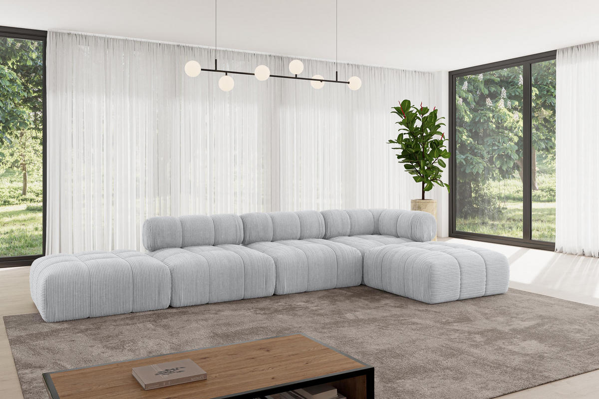 ECKSOFA modulares Sofa Kerru-L2 - 380x190x70 cm Grau Cord - Grau, Holzwerkstoff/Textil (380/190cm) - ALTDECOR