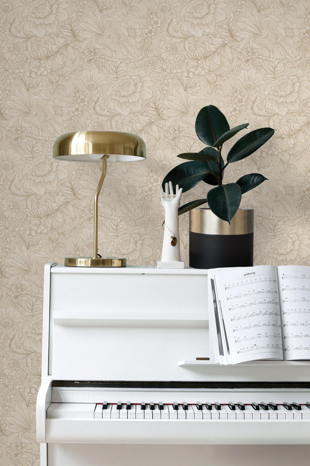 TAPETE Blumenmuster 53 cm x 10.05 m - Beige, Papier (53/1000cm) - ESTAhome