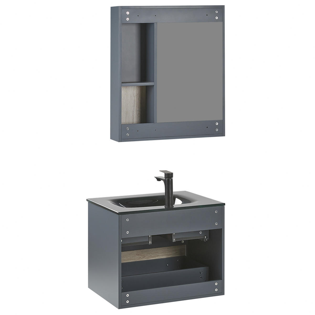 BADMÖBEL Set grau/heller Holzfarbton 60 cm Teruel - Hellbraun/Grau, Holzwerkstoff (60/70/48cm) - Beliani