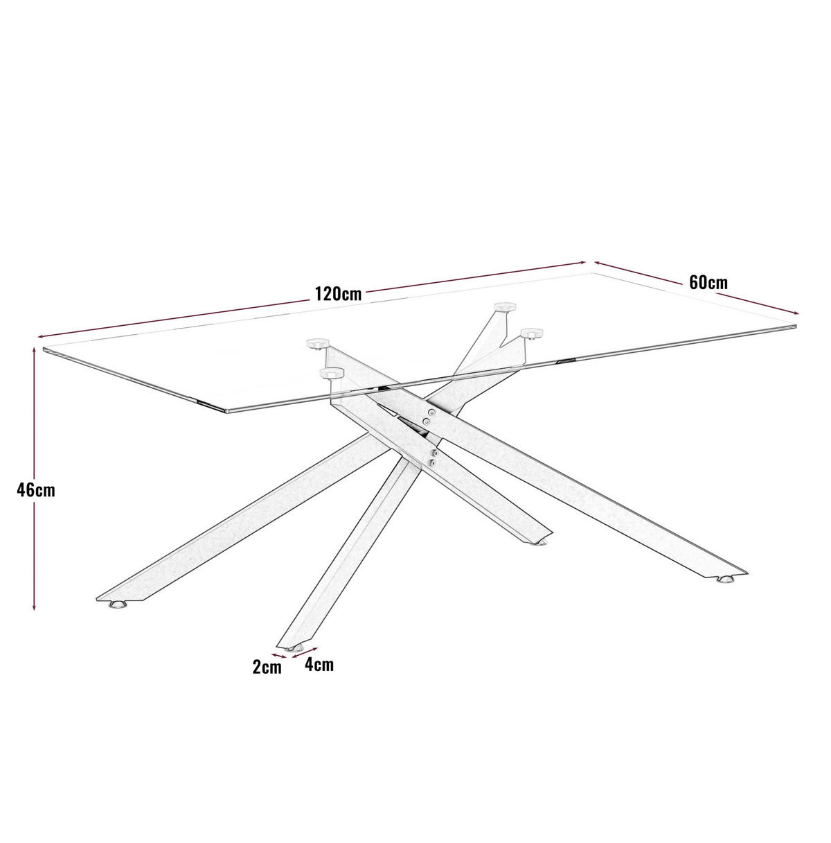 COUCHTISCH 120/60/46 cm aus Glas und Metall in Schwarz - Schwarz, Glas (120/60/46cm) - Flora Grace