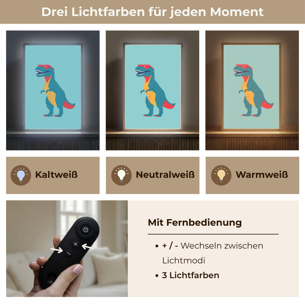 DOBÍJECÍ NOČNÍ LAMPIČKA Dinosaurus - Modrá - Sluneční brýle 40x60 cm - světle modrá, kompozitní dřevo (8/40/60cm) - OnlyWow