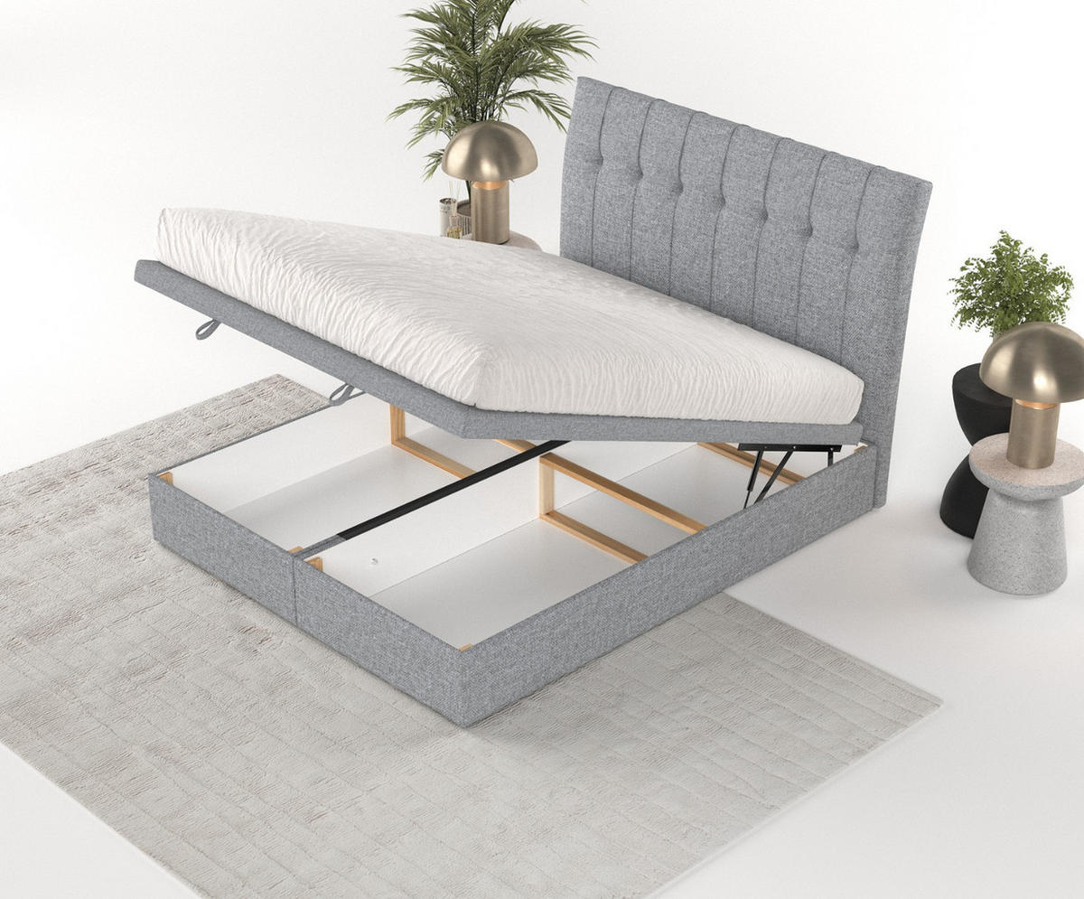 POLSTERBETT Kelsea mit Stauraum 140/200 cm Grau im Alta Stoff - Schwarz/Grau, Holz/Holzwerkstoff (140/200cm) - AltaBeds