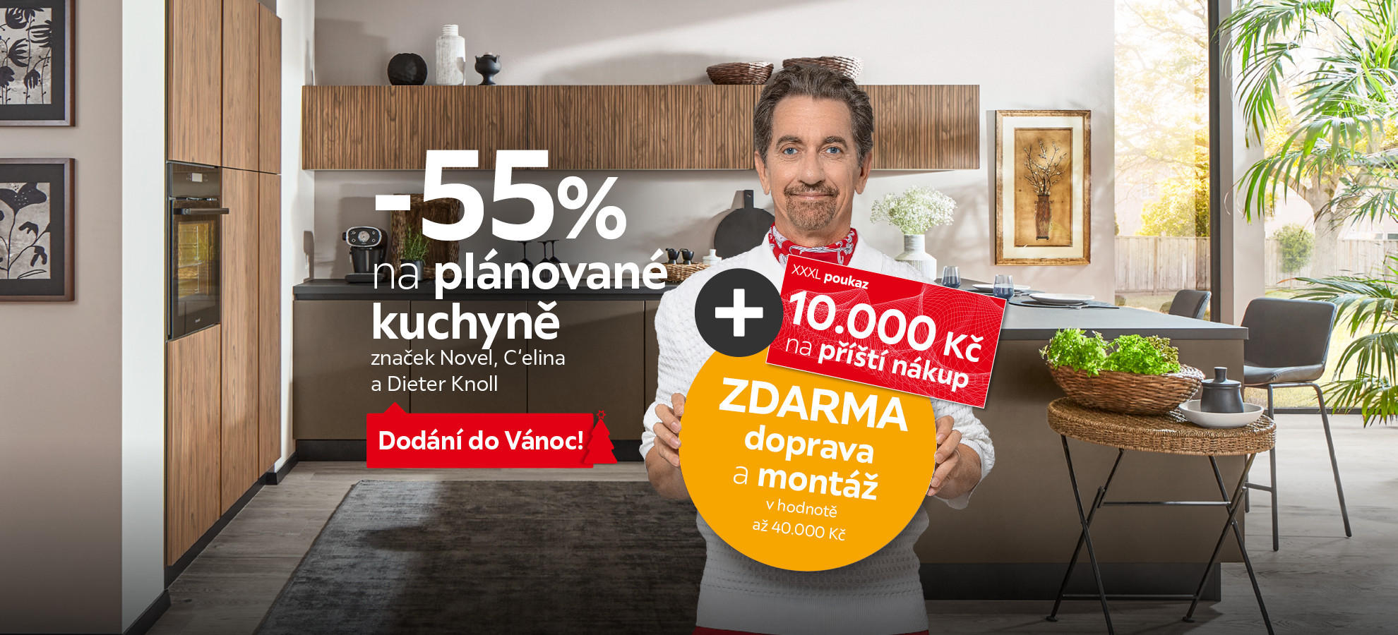-55 % na plánované kuchyně, dodání do Vánoc, doprava a montáž zdarma, 10 000 Kč na příští nákup