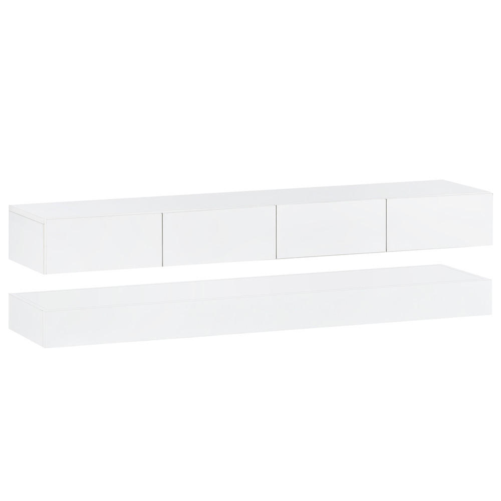 TV-SCHRANK 130x33cm wandmontierbar Weiß LED 16-Farben 2 Schränke 4 Schubladen - Weiß, Holz (44.5/21/143cm) - FLIEKS
