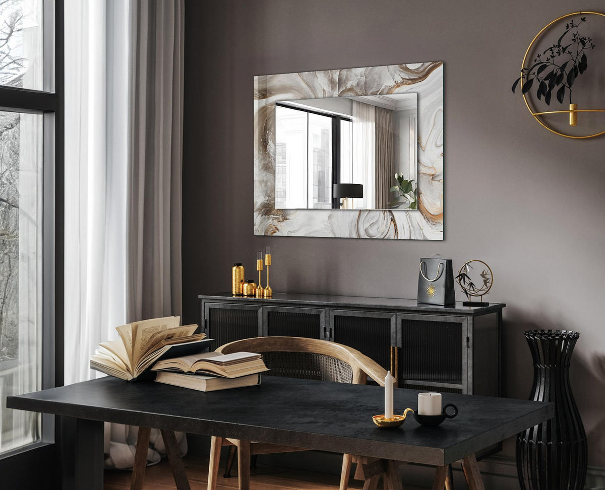 SPIEGEL 80 x 60 cm Rechteckig mit Aufdruck - Grau, Glas (80/60/0.4cm) - TULUP