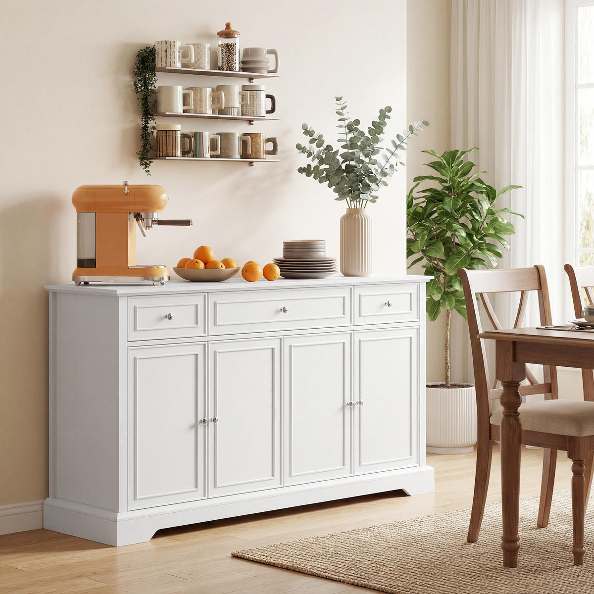 SIDEBOARD Weiß, 4 Türen, 3 Schubladen, 136/38/80 cm - Weiß, Holz (136/80/38cm) - PANGIVO