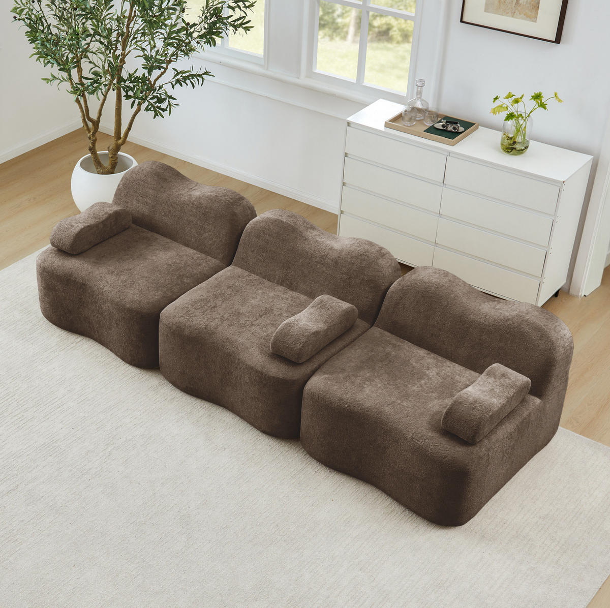 SOFA 288/98/70 cm in Braun aus Samt, modular und rahmenlos - Braun, Textil (98/70/288cm) - Flora Grace