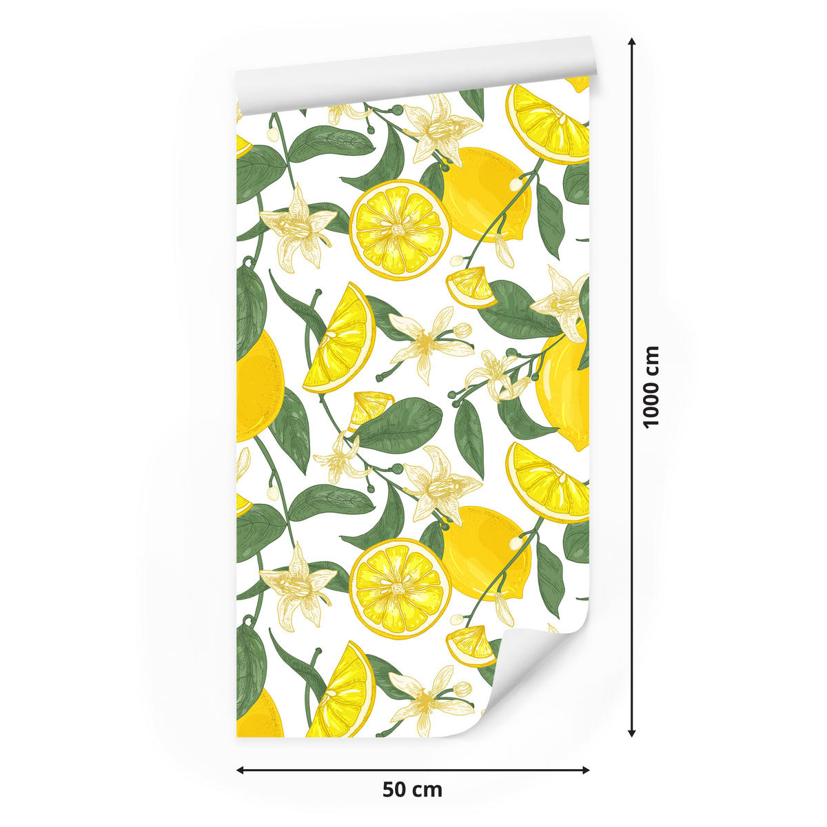 VLIESTAPETE Zitronen und Zitrusblätter – Gelb, Grün, Weiß – 50x1000 cm - Gelb/Weiß, Papier (50/1000cm) - Muralo