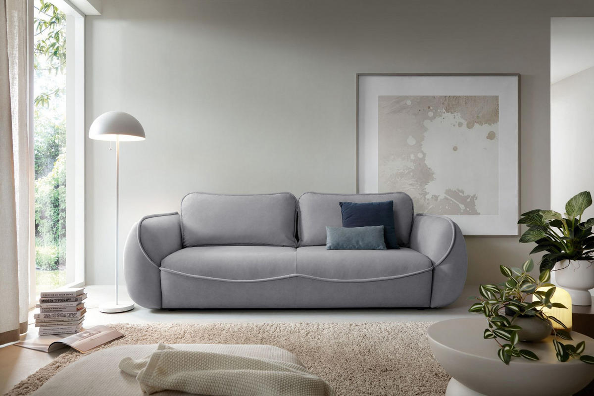 3-SITZER SOFA Cutie Hellgrau Easy-Clean-Velours - Hellgrau/Schwarz, Textil (257/90/114cm) - Selsey