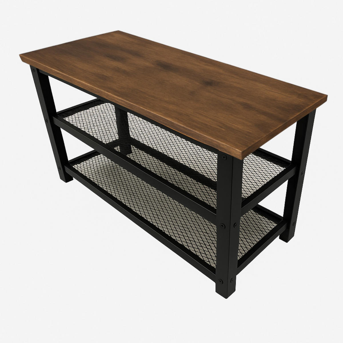 SCHUHBANK Metall Holzoptik Dunkelbraun Schwarz mit 2 Ablagen 73×30×45 cm - Dunkelbraun/Schwarz, Holzwerkstoff/Metall (73/45/30cm) - Begryf