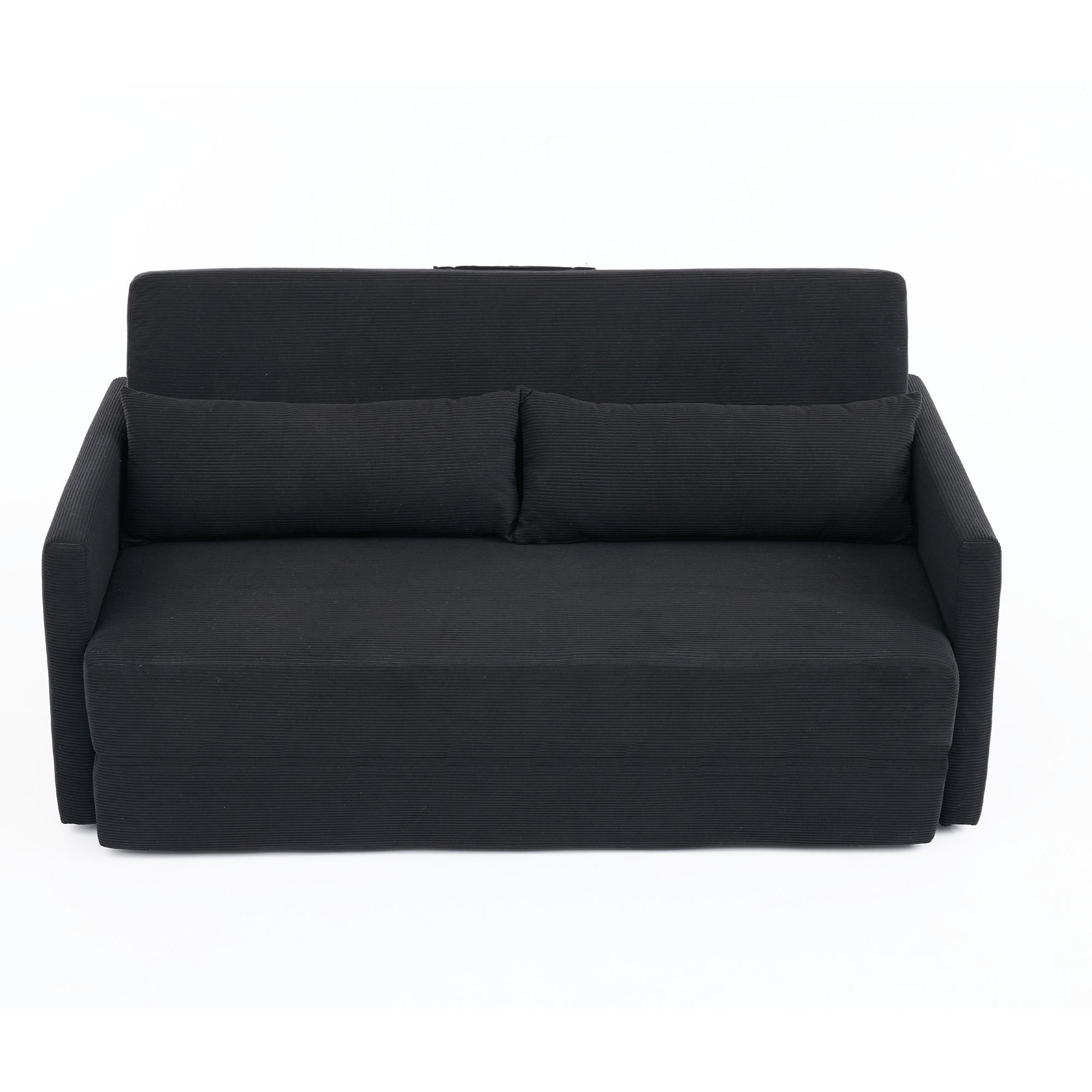 2-SITZER SCHLAFSOFA Cord Schwarz mit 2 Lendenkissen und Magazintaschen - Schwarz, Holzwerkstoff/Textil (165/67/212cm) - WISHDOR