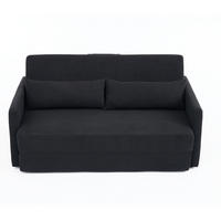 2-SITZER SCHLAFSOFA Cord Schwarz mit 2 Lendenkissen und Magazintaschen - Schwarz, Holzwerkstoff/Textil (165/67/212cm) - WISHDOR