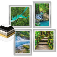 WANDBILDER 4er Set - 50x50 cm & 40x60 cm Silberner Rahmen - Grüne Wälder, kristallklares Wasser - Silberfarben, Kunststoff (50/50cm) - ArtPrintCave