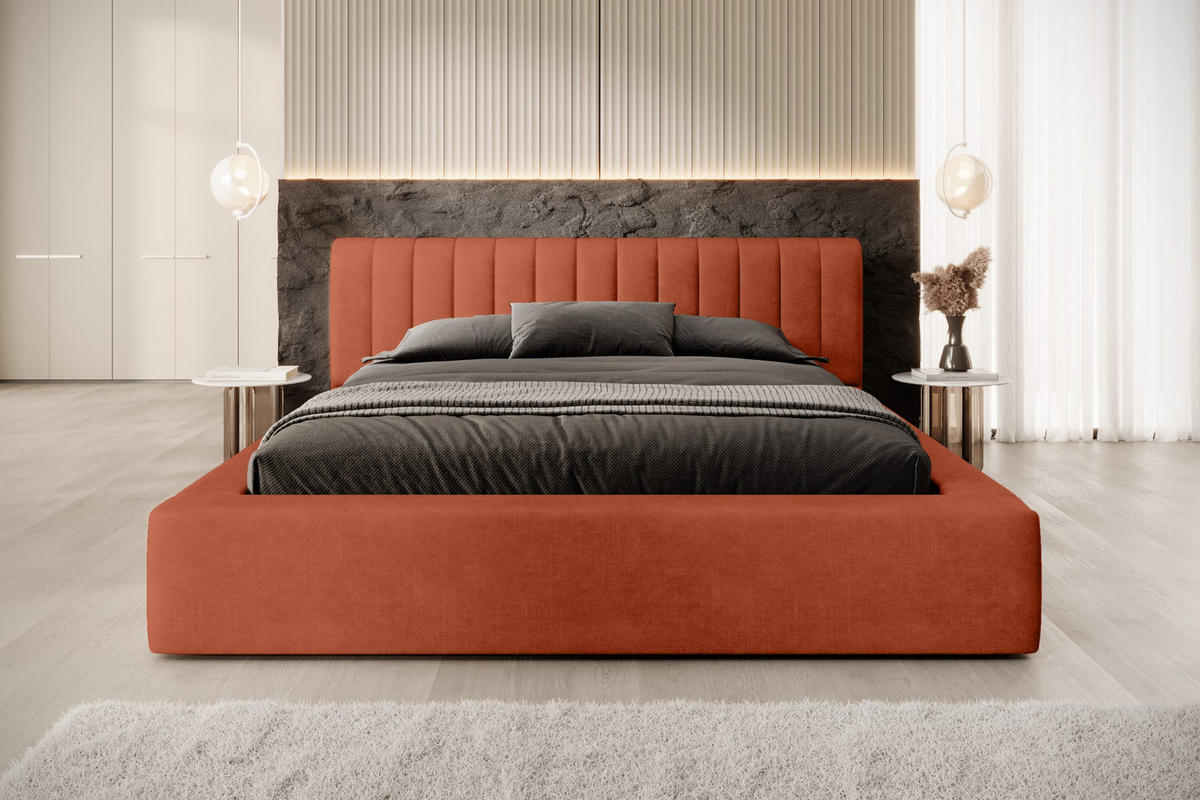 POLSTERBETT aus Polyester Vurmat 180x200 cm, Ziegel - Dunkelrot, Textil (180/200cm) - Fedve