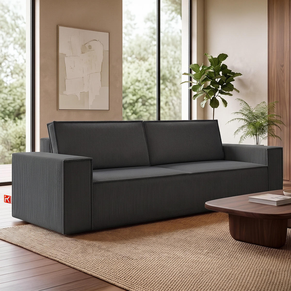 3-SITZER-SCHLAFSOFA NAPI in Pet Friendly Cord-Stoff, dunkelgrau - Dunkelgrau/Schwarz, Textil (244/89/101cm) - KONSIMO®