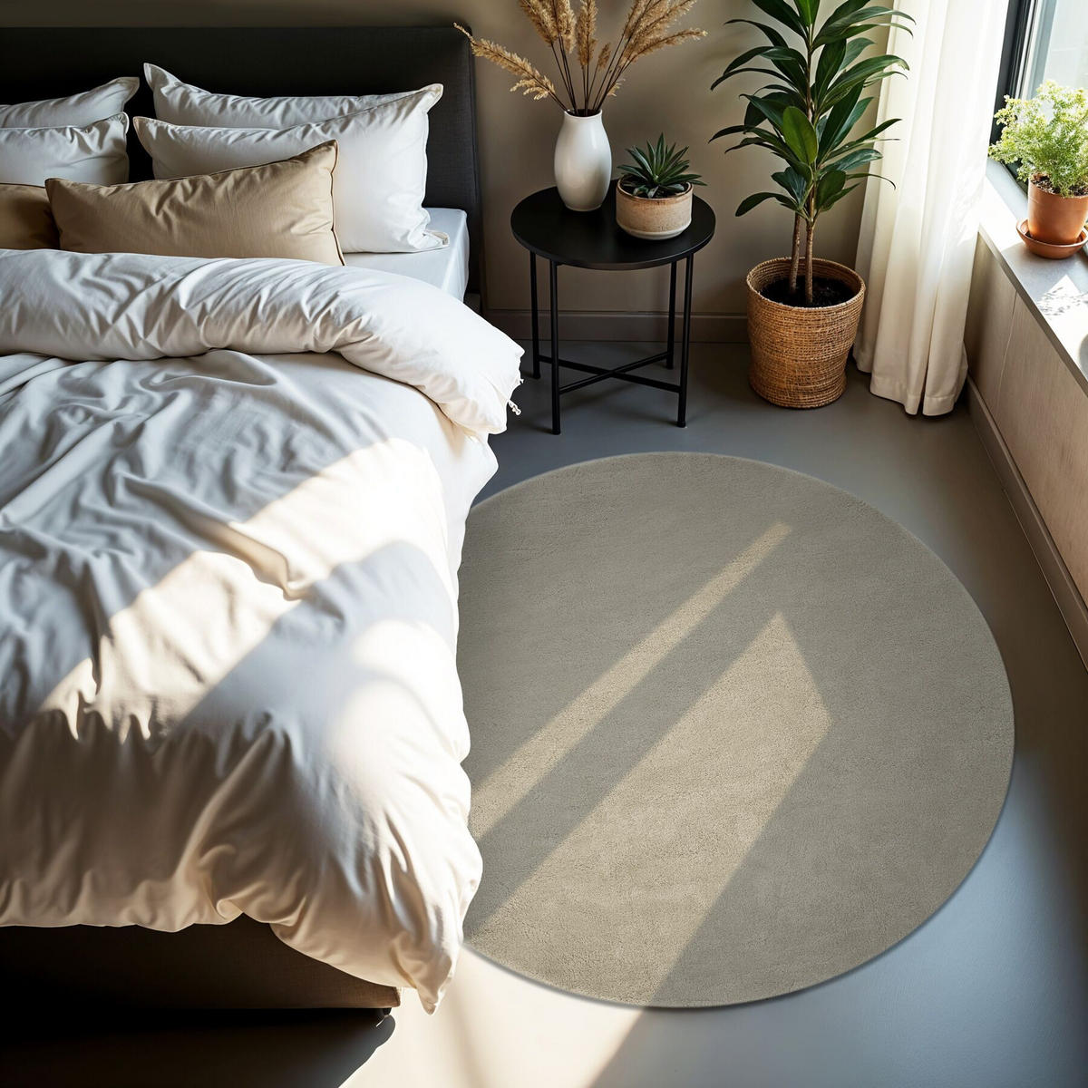 KURZFLORTEPPICH Soft Zone, rutschfeste Unterseite, Sand - Sandfarben, Textil (120/120cm) - tectake